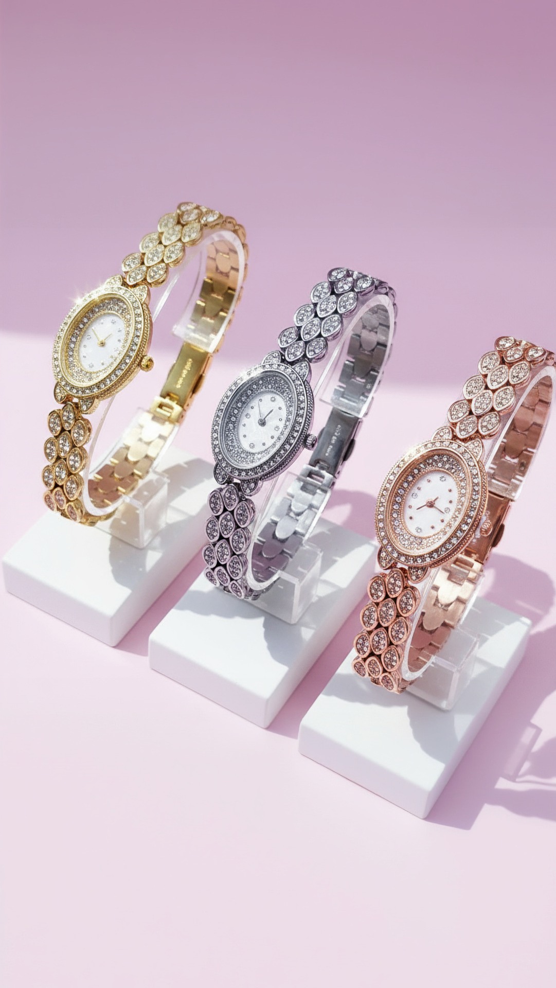 Oval Face Crystal Bezel Watch