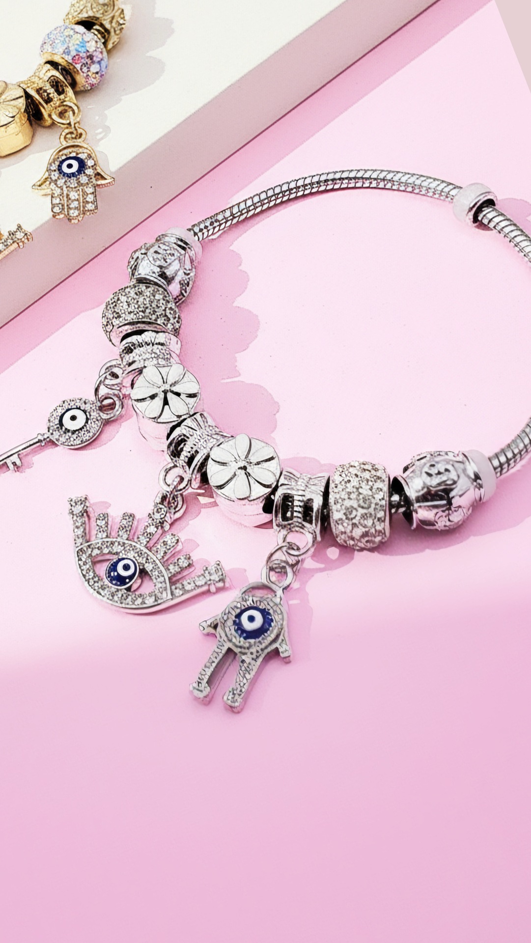Evil Eye Crystal Charm Breaded Bracelet