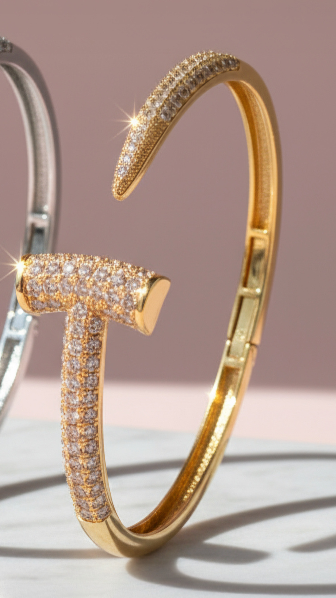 Hinged Crystal Stainless Steel Stacking T-Bangle