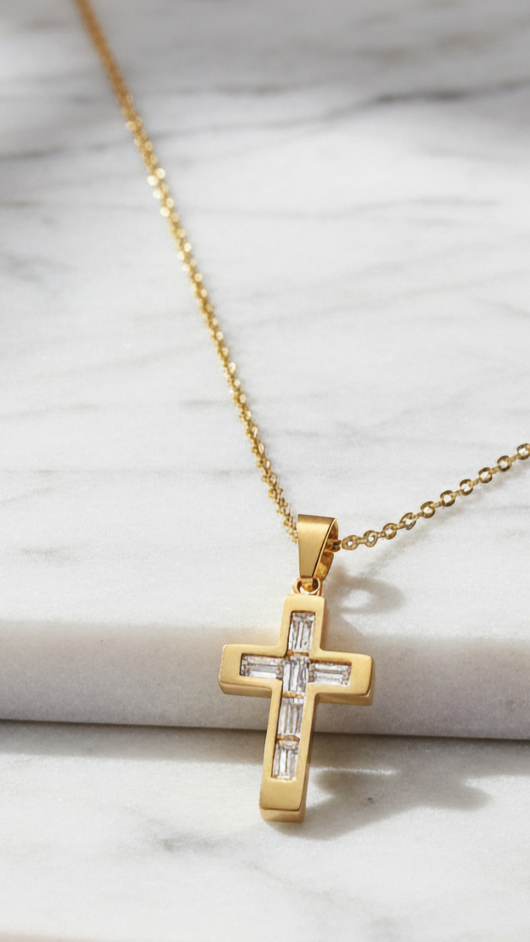 Crystal Inlaid Stainless Steel Symbolic Cross Necklace