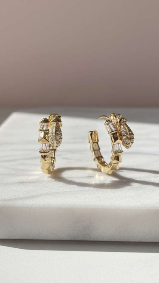 Serpent Crystal Huggie Snake Earrings