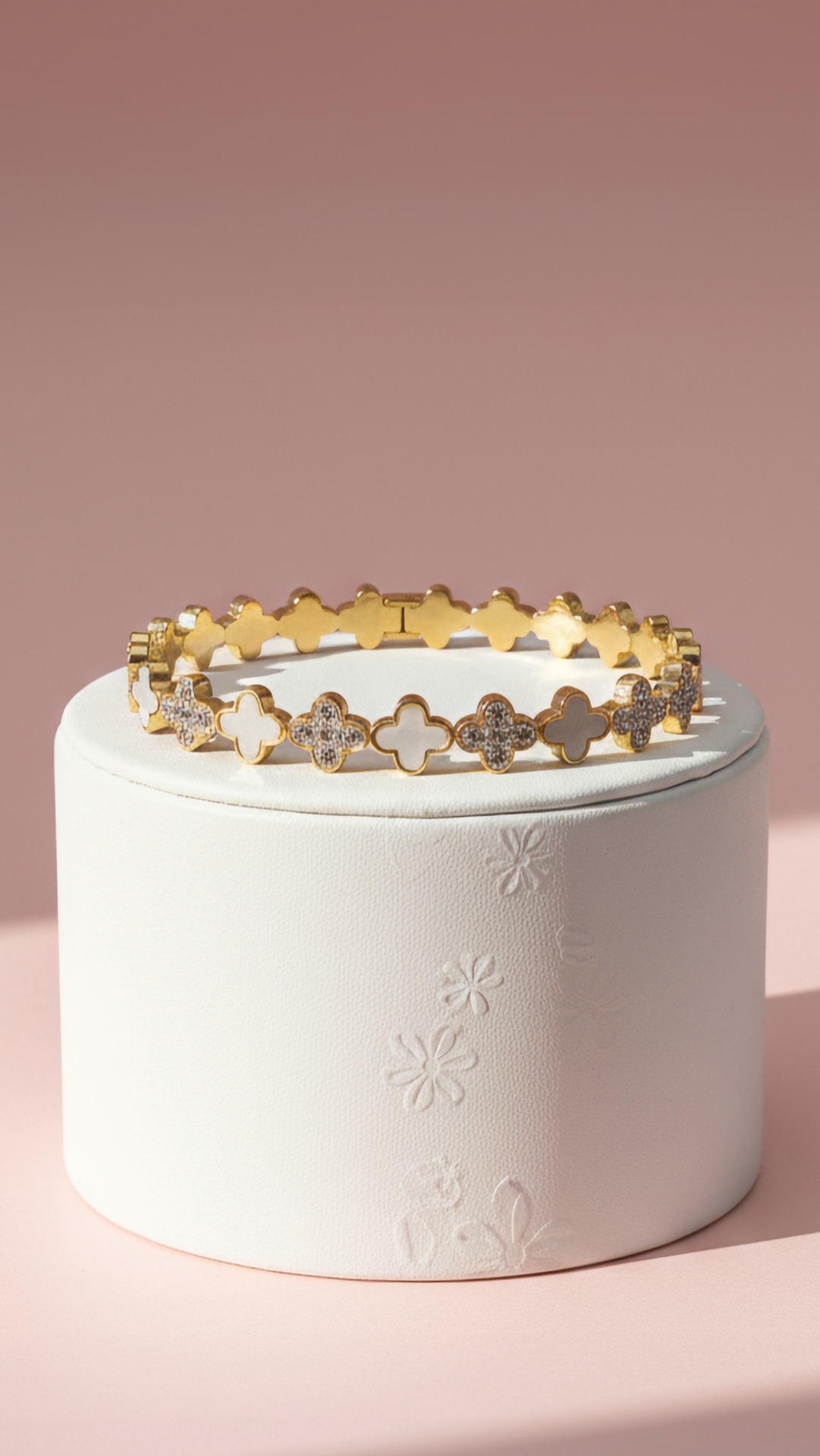 White Clover Crystal Stainless Steel Bangle