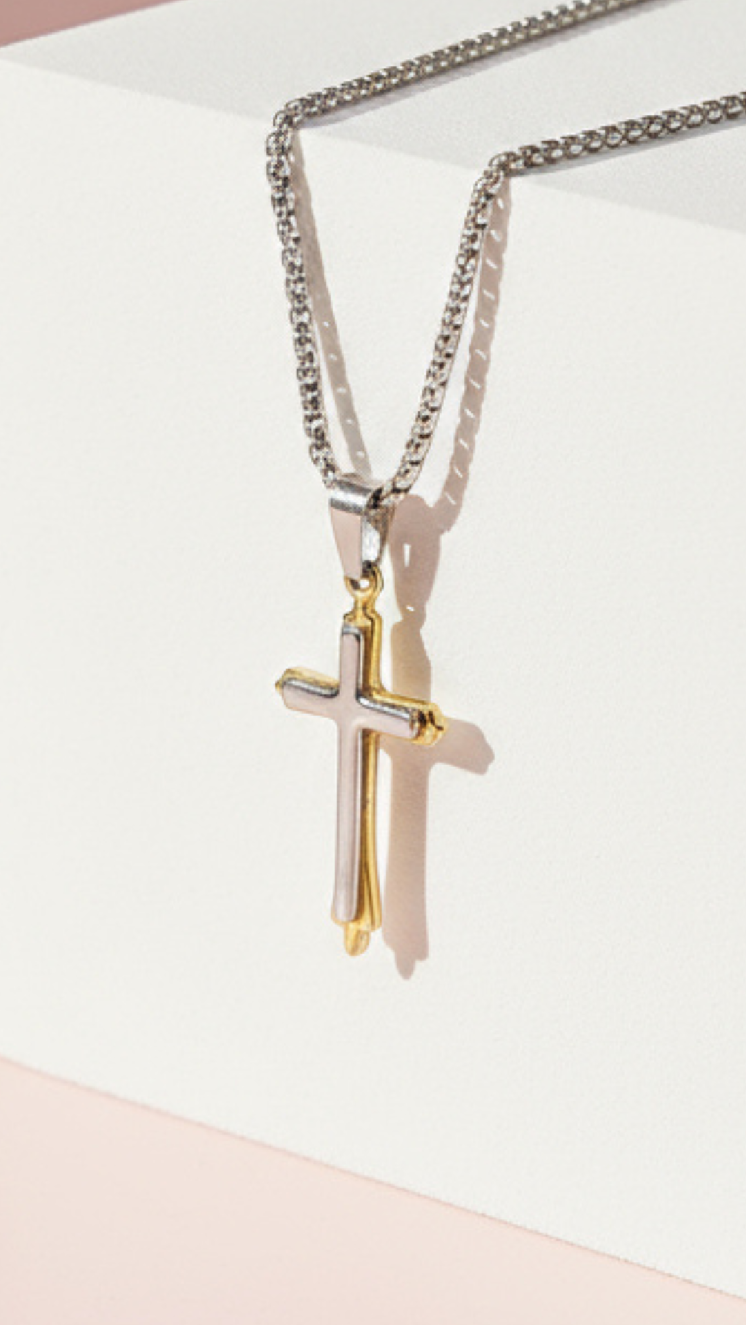 Two Tone Stainless Steel Cross Necklace