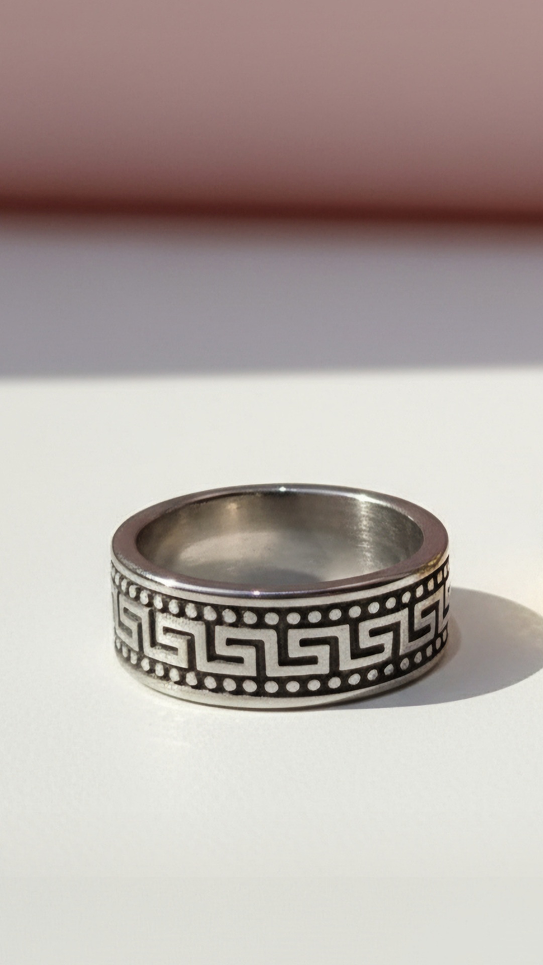 Stainless Steel Greek Key Band Ring