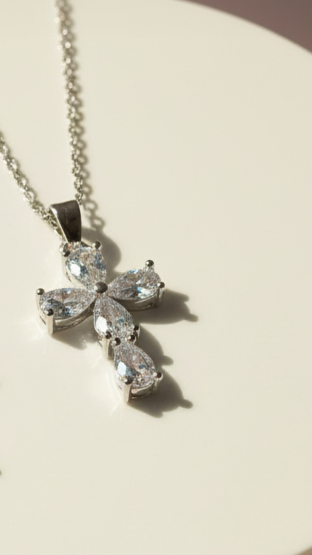 Teardrop Crystal Symbolic Cross Pendant Necklace