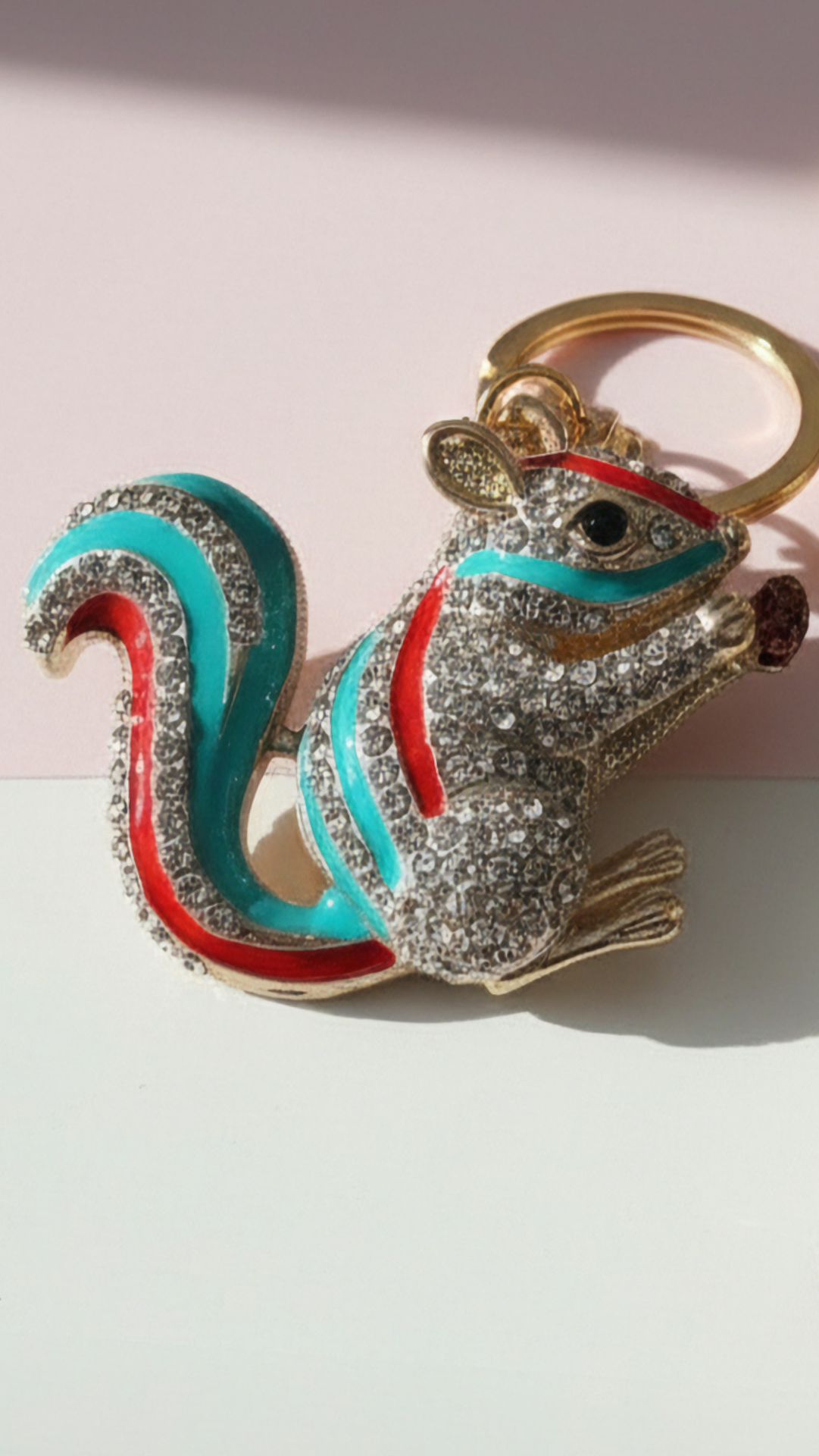 Squirrel With Pinecone Crystal Key Ring & Bag Charm