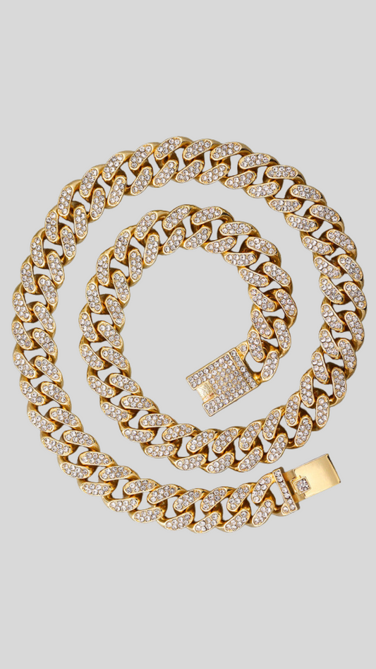 Iced Out Cuban Chain Necklace Stainless Steel