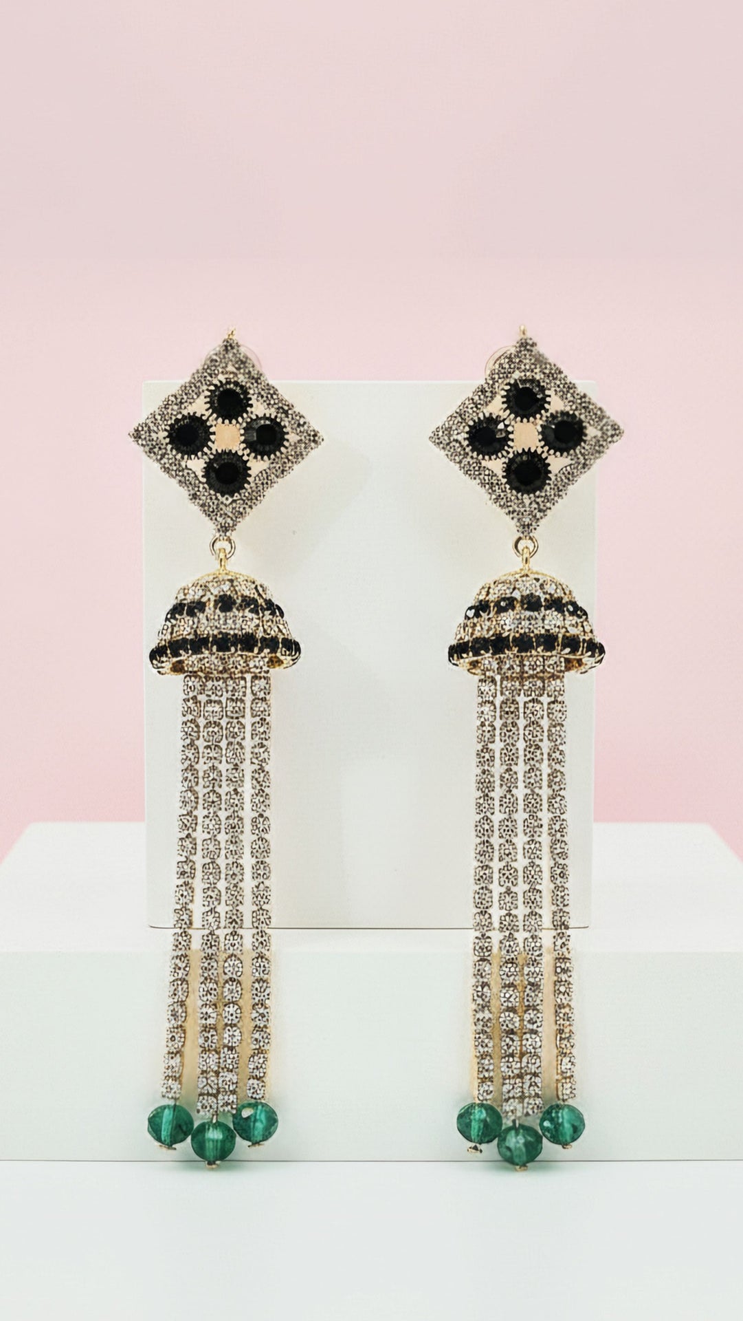 Green Tassel Drop & Dangle Crystal Earrings