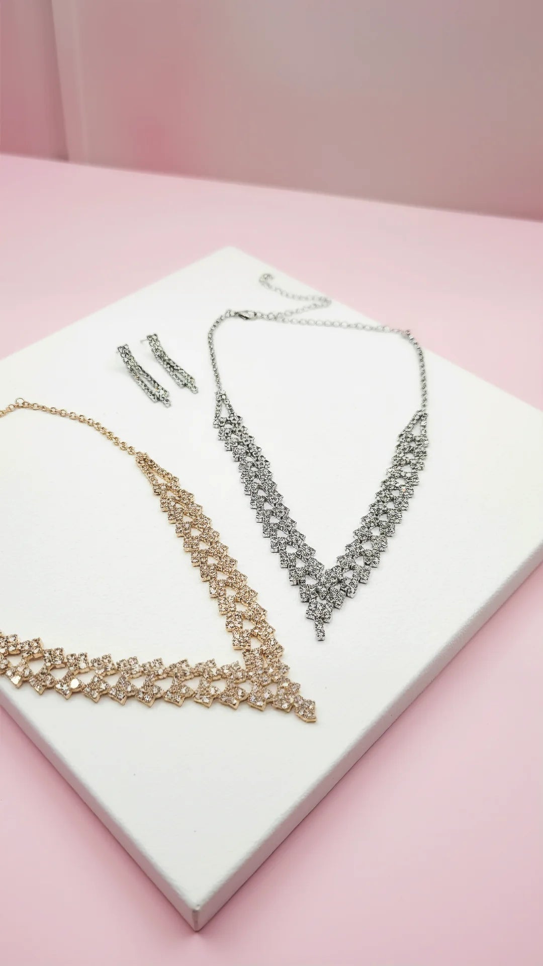 V Shaped Crystal Necklace Set