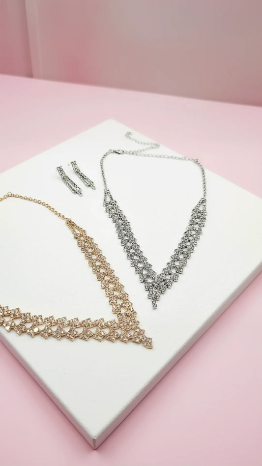 V Shaped Crystal Necklace Set