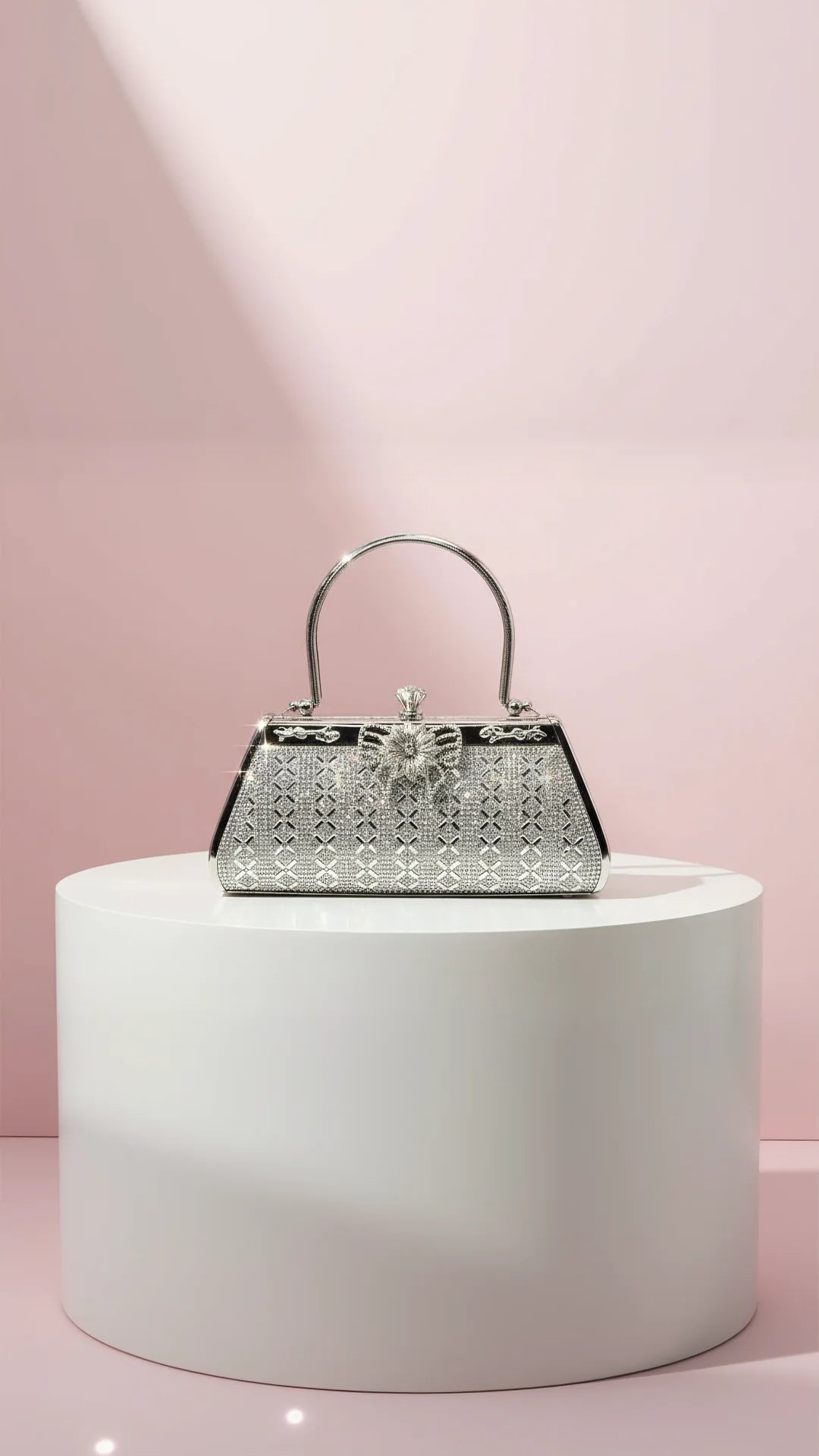 Bow Crystal Clutch Bag With Carry Handle