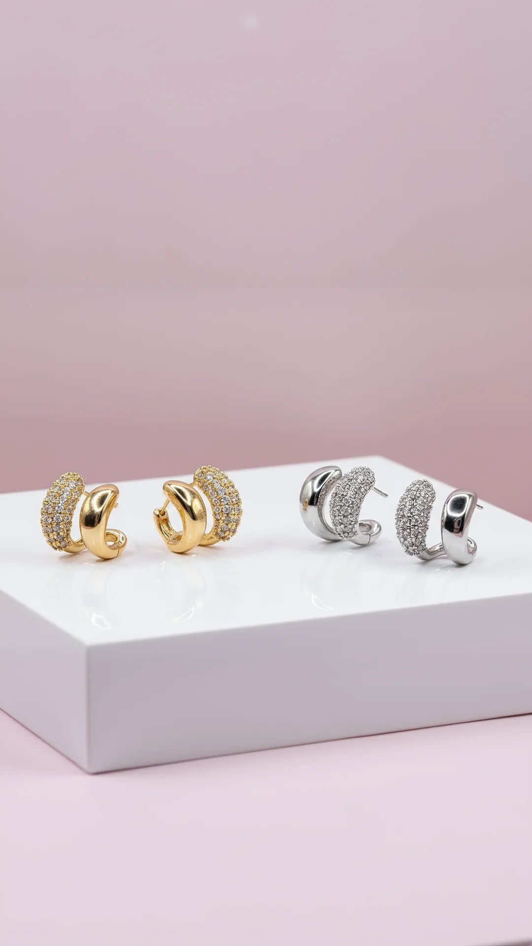 Curved Mirco Pavé Crystal Huggie Earrings