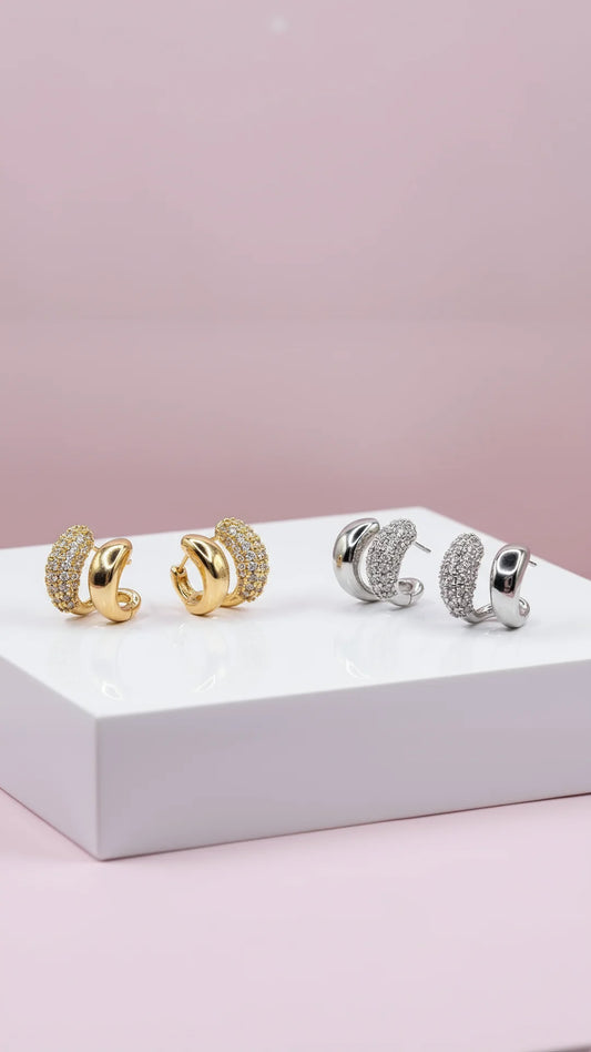 Curved Mirco Pavé Crystal Huggie Earrings