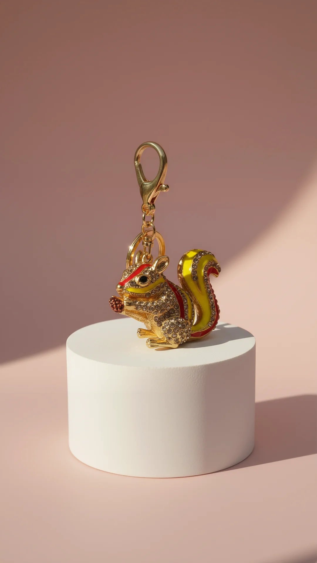 Squirrel With Pinecone Crystal Key Ring & Bag Charm