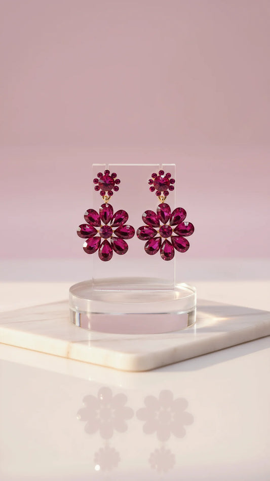 Layered Flower Crystal Drop & Dangle Earrings
