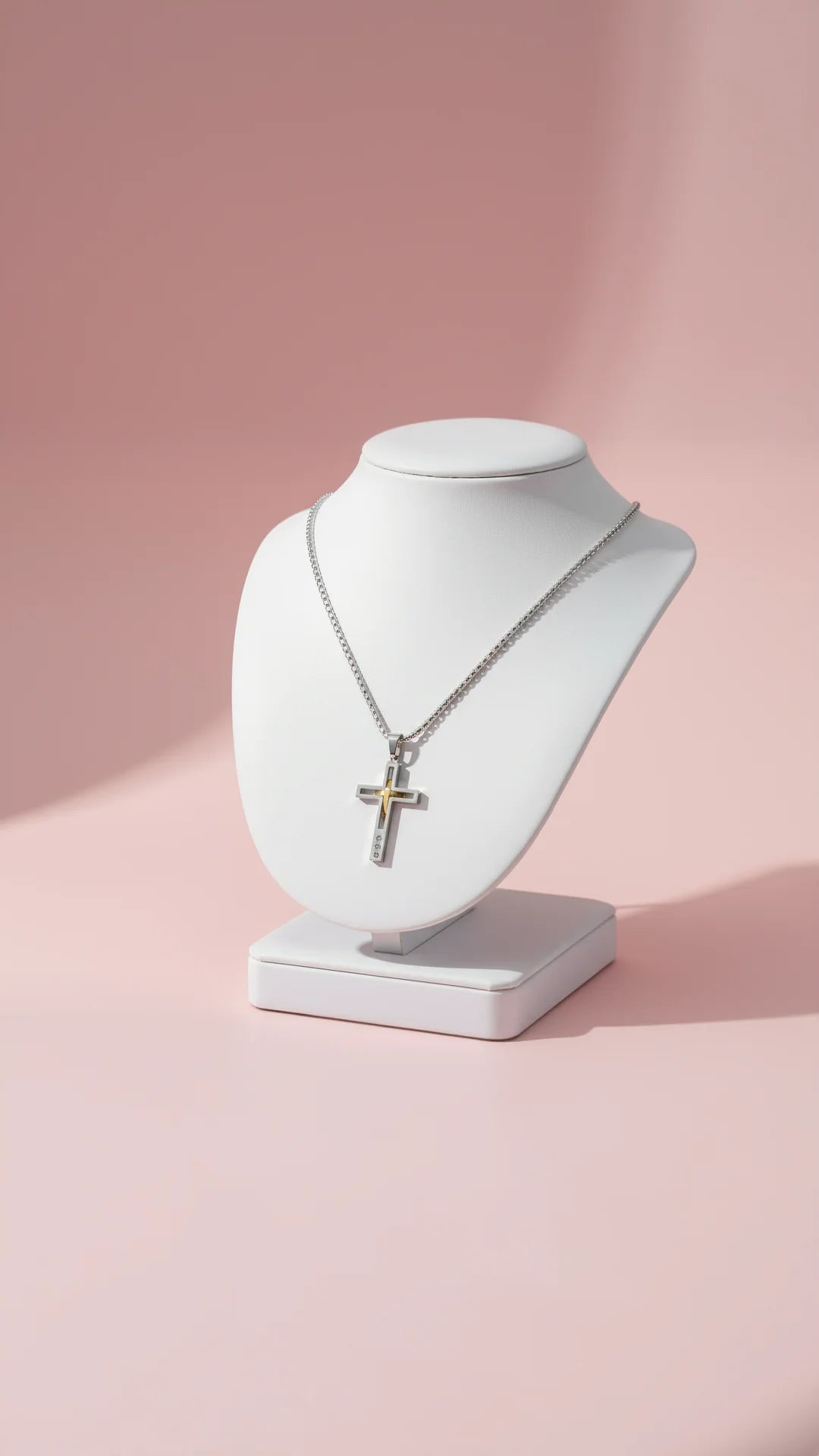 Two Tone Layered Crystal Cross Necklace