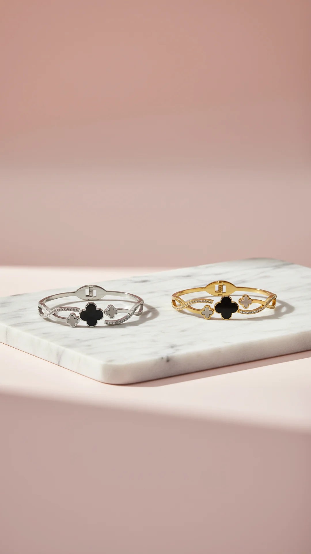 Curved Stainless Steel Clover Stacking Bangle