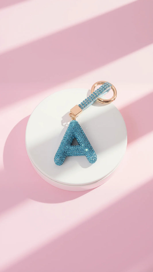 Initial Letter Blue Crystal Key Ring & Bag Charm