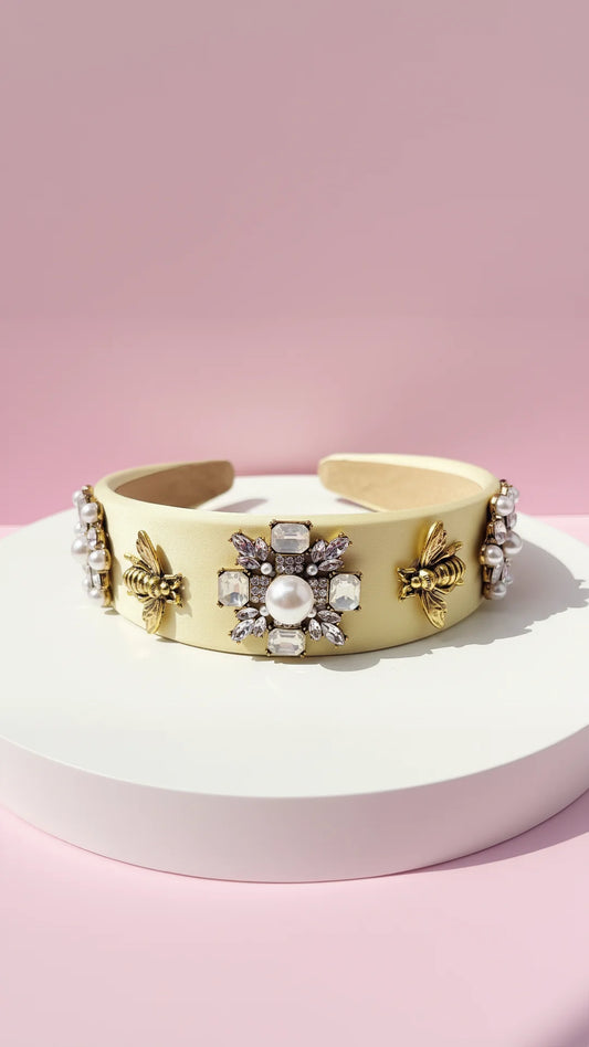 Gold Bee & Flowers Crystal Hair band