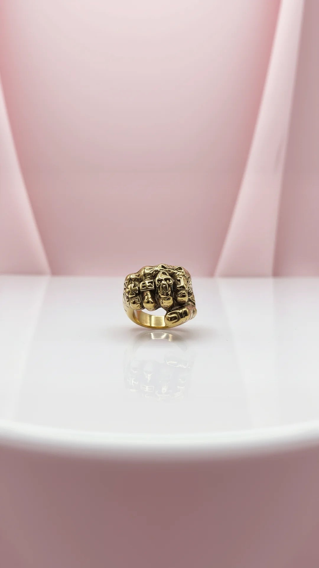 Stainless Steel Fist Of Skulls Men's Biker Ring