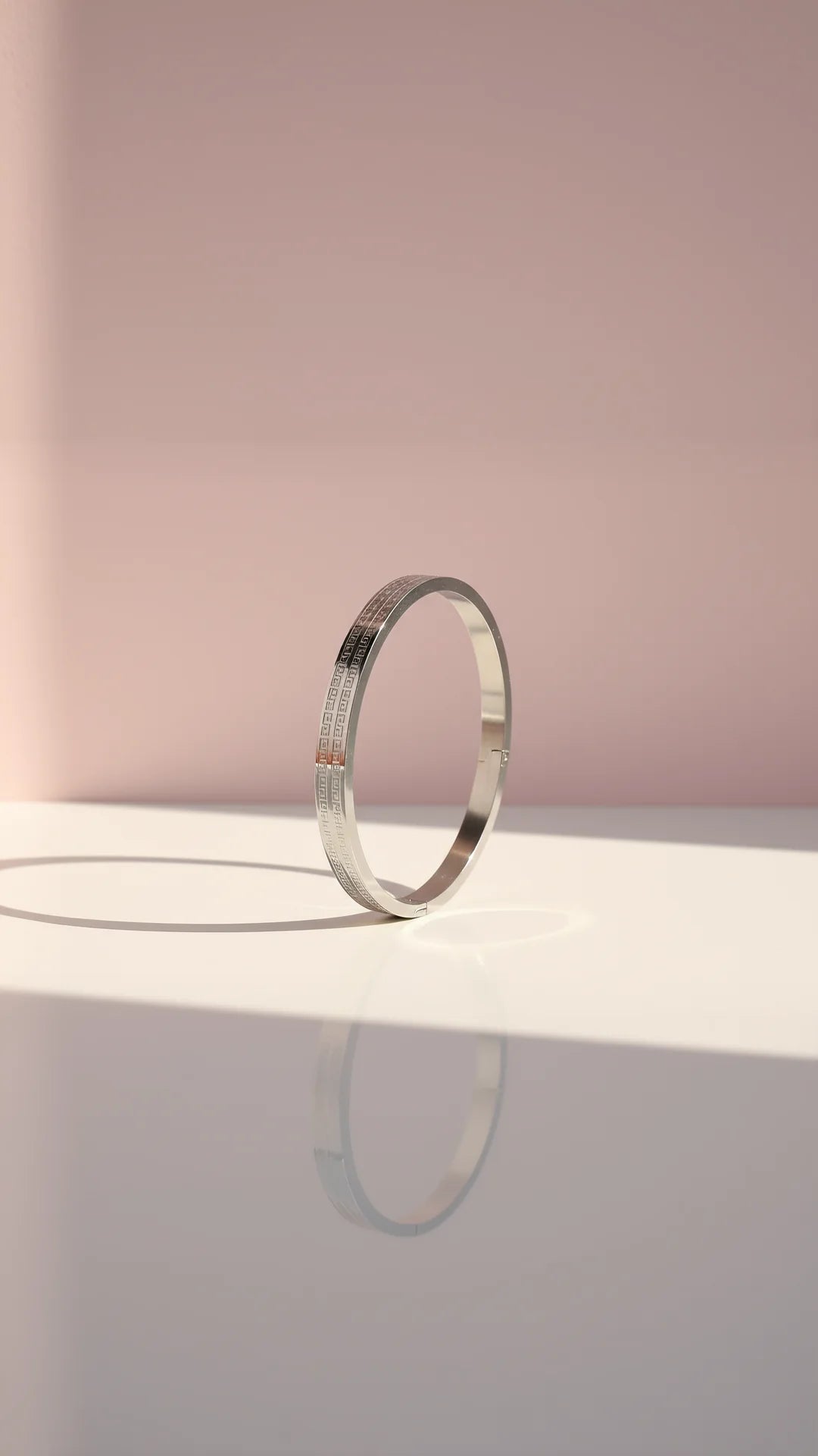 Stainless Steel Greek Key Silver Stacking Bangle