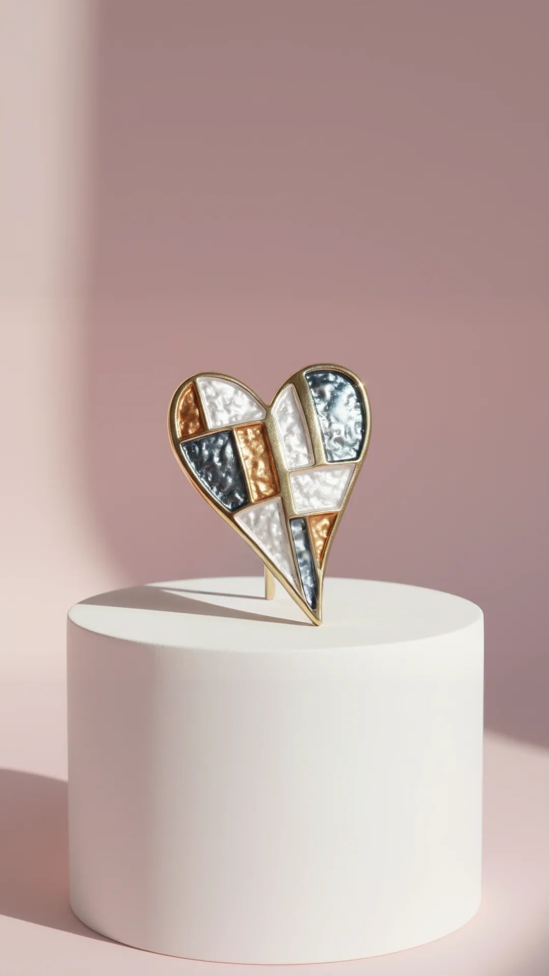 Abstract Stained Glass Heart Shape Magnetic Brooch