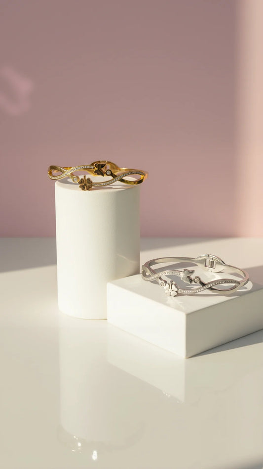 Butterfly & Clover Stainless Steel Bangle