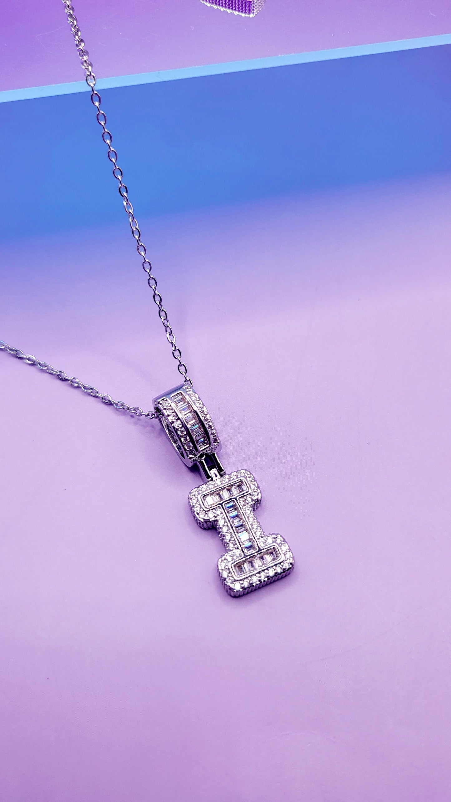 Crystal Initial Necklace Letter I