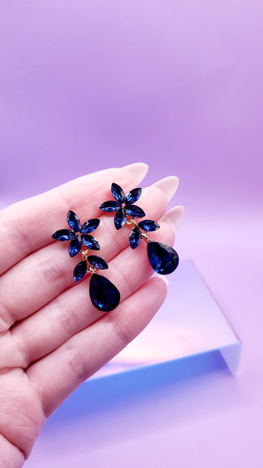 Navy Crystal Drop and Dangle Earrings