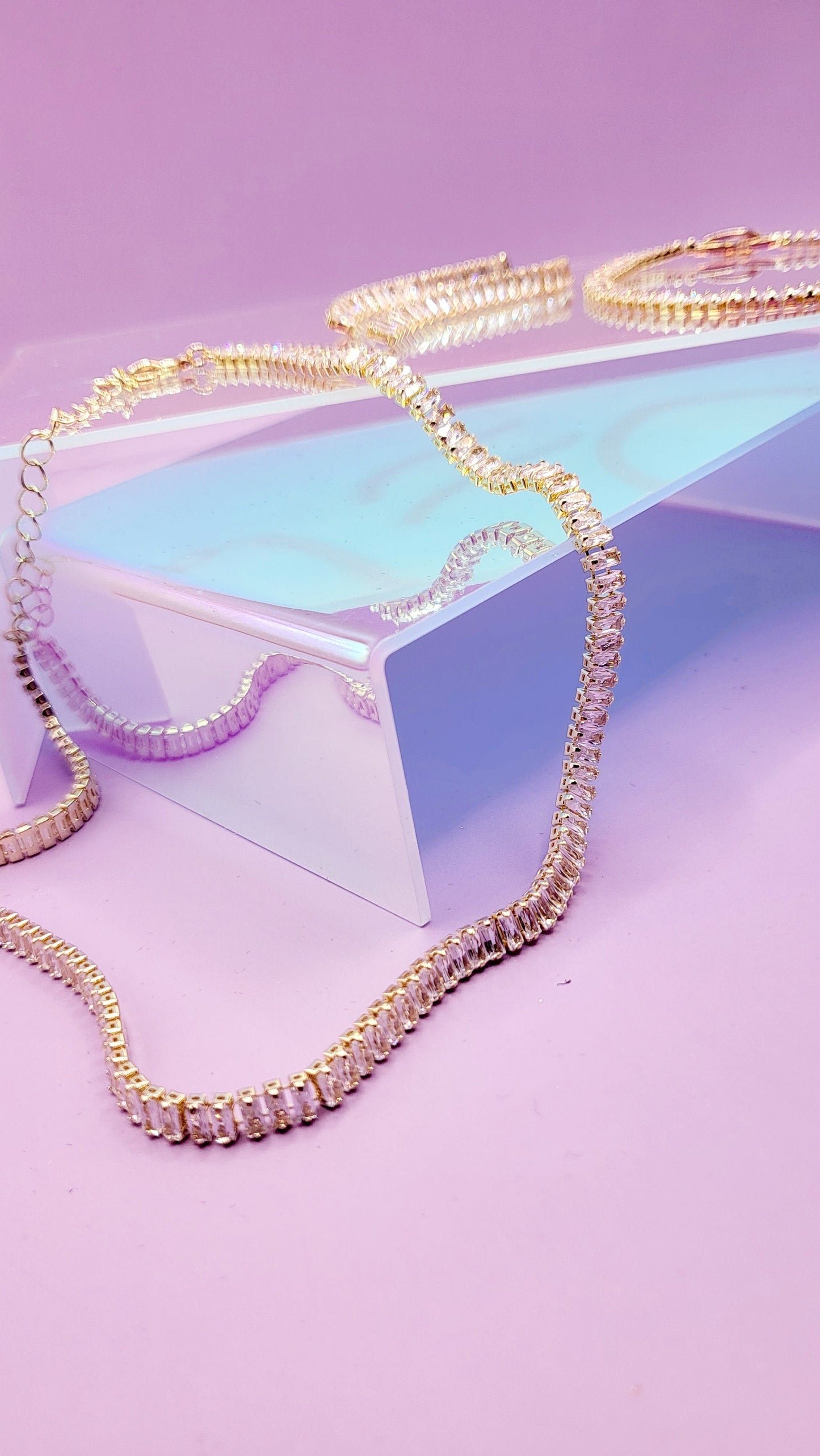 Mini Baguette Crystal Trio Necklace, Earrings & Bracelet