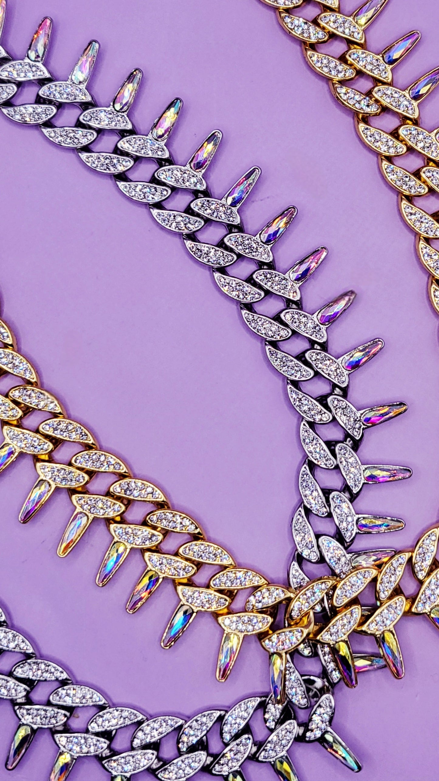 Iced Out Crystal Bling Spike Chain