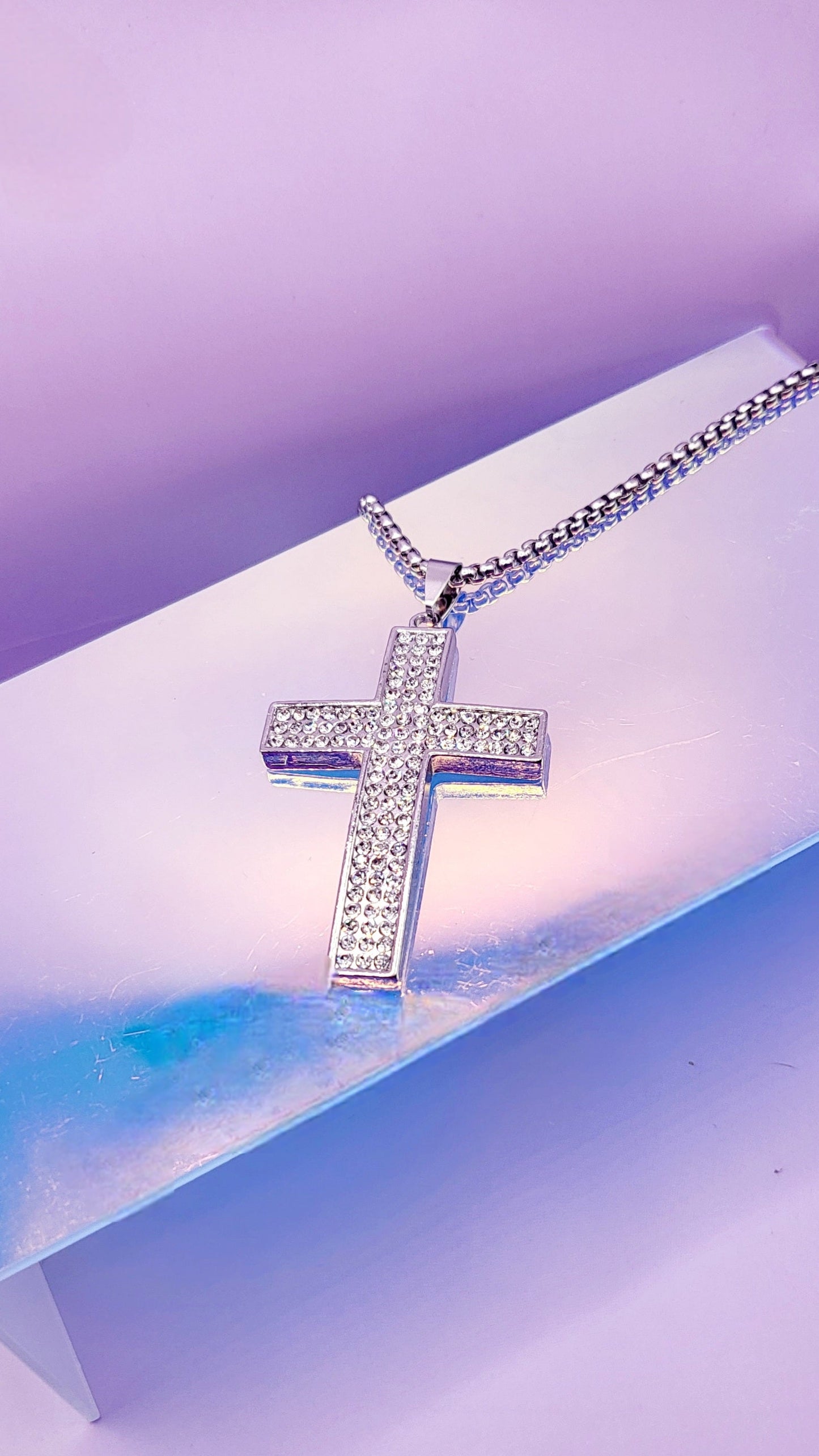 Iced Silver Crystal Cross Necklace