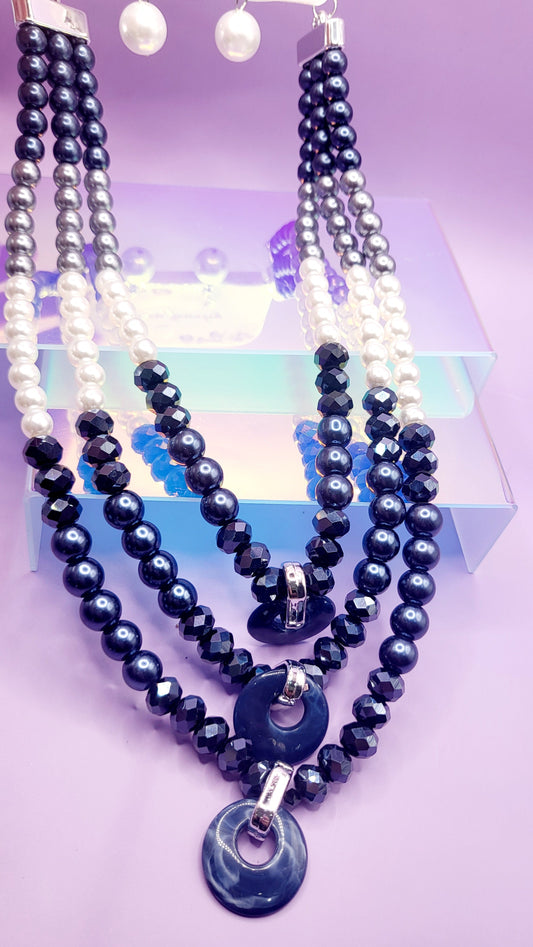 Luster Pearl Multi Layer Necklace & Earrings