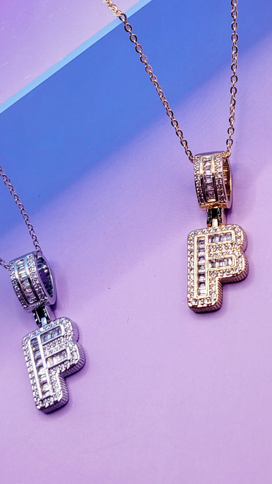 Crystal Initial Necklace Letter F
