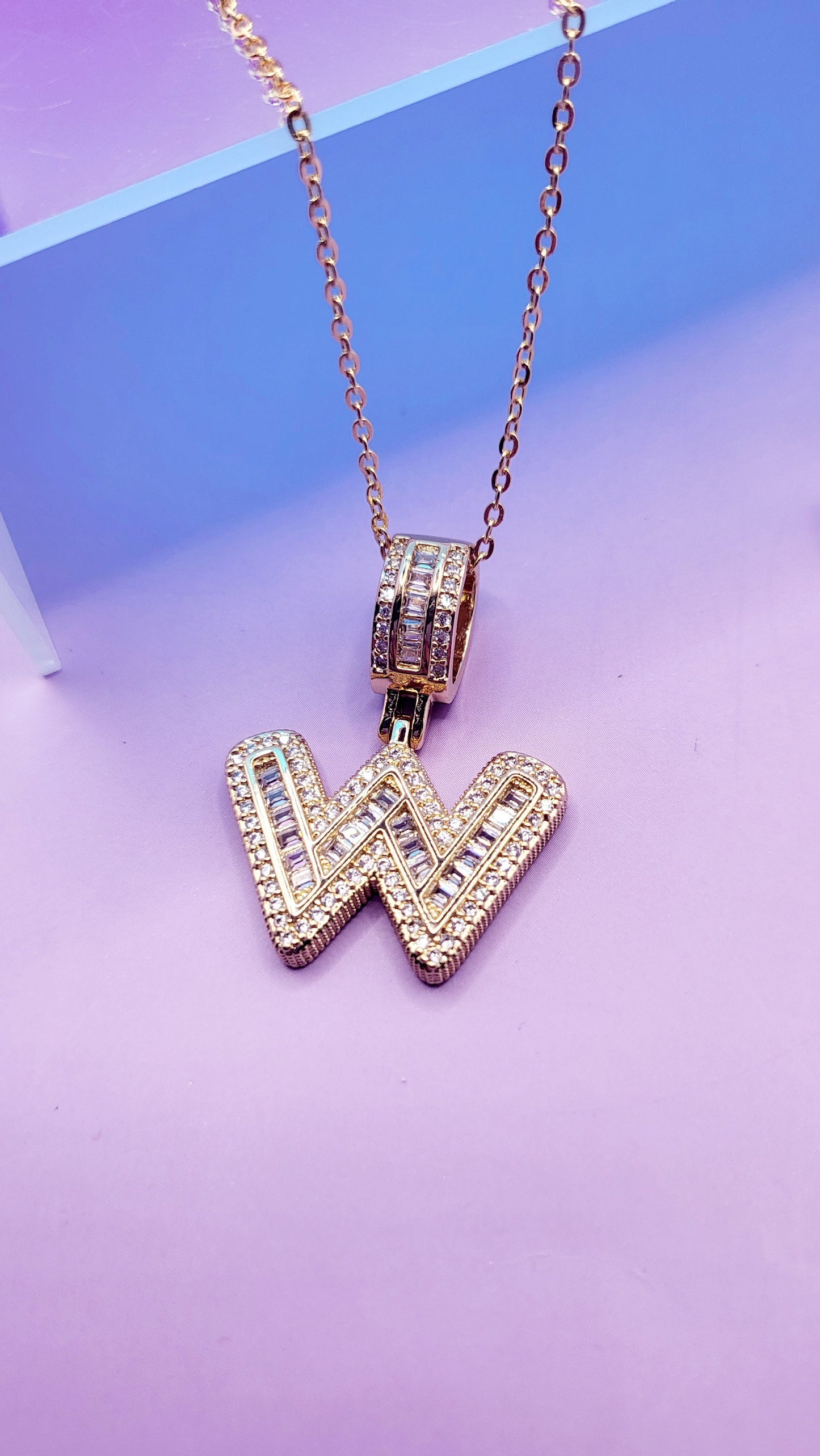 Crystal Initial Necklace Letter W