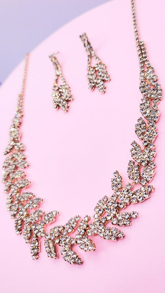 Crystal Leaf Layered Necklace Set