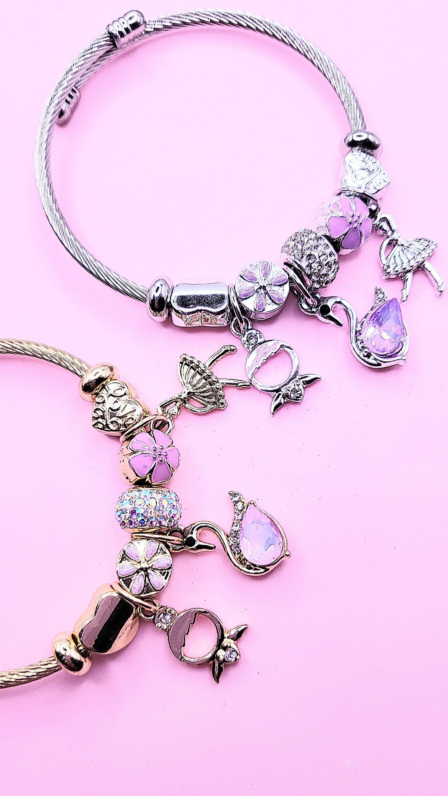 Ballerina & Swan Crystal Charm Breaded Bracelet