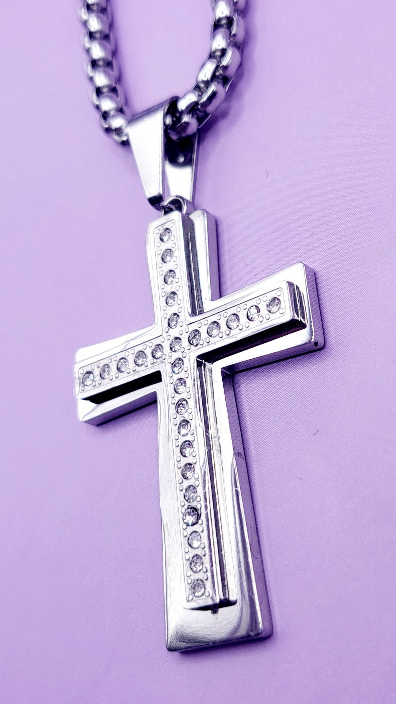 Large Sparkle Silver Cross Necklace