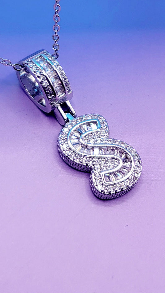 Crystal Initial Necklace Letter S