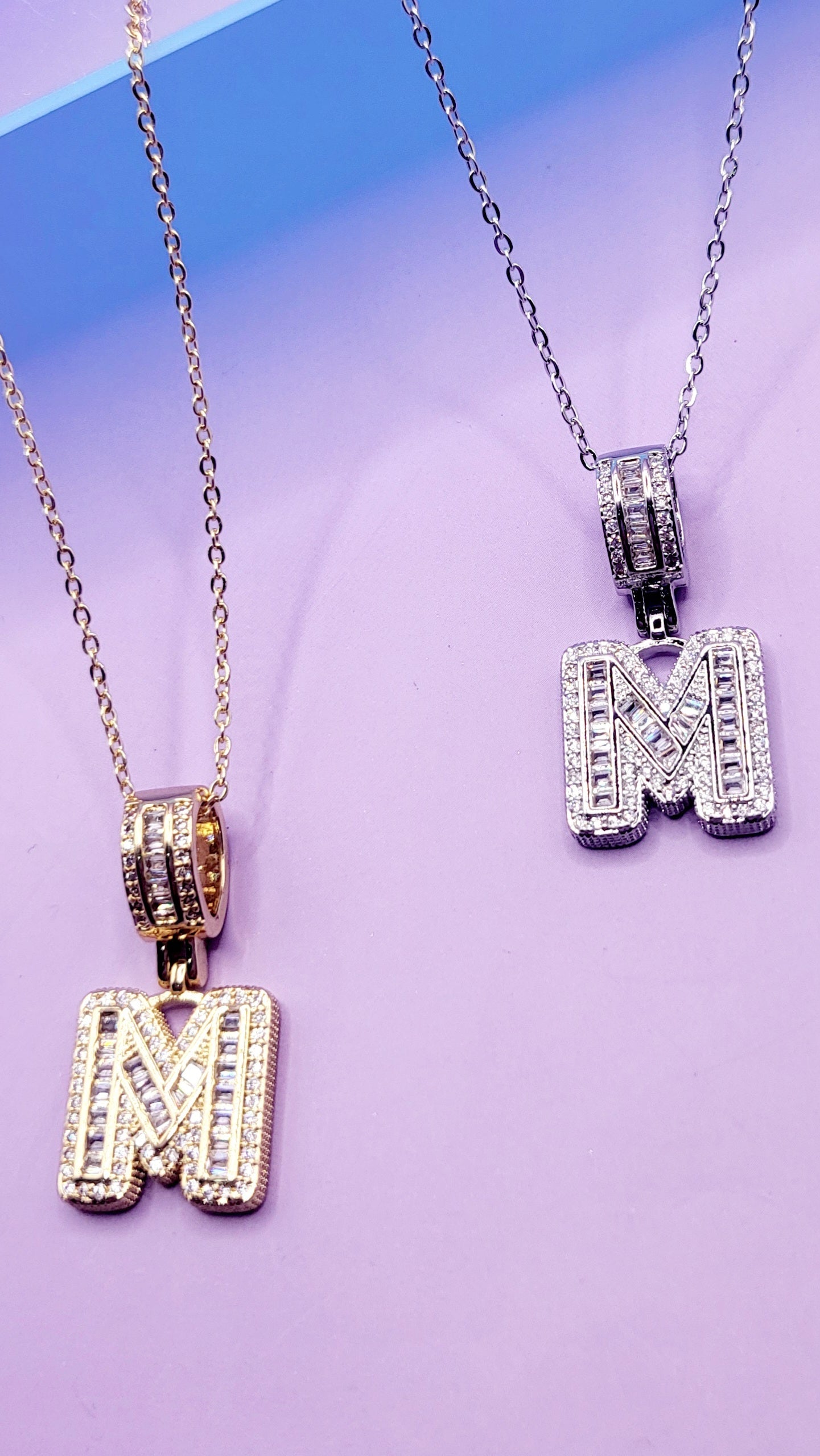 Crystal Initial Necklace Letter M