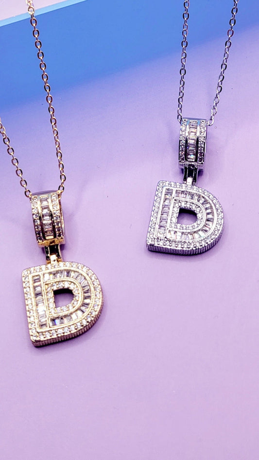 Crystal Initial Necklace Letter D