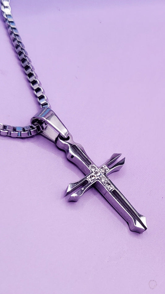Modern Silver Cross Necklace