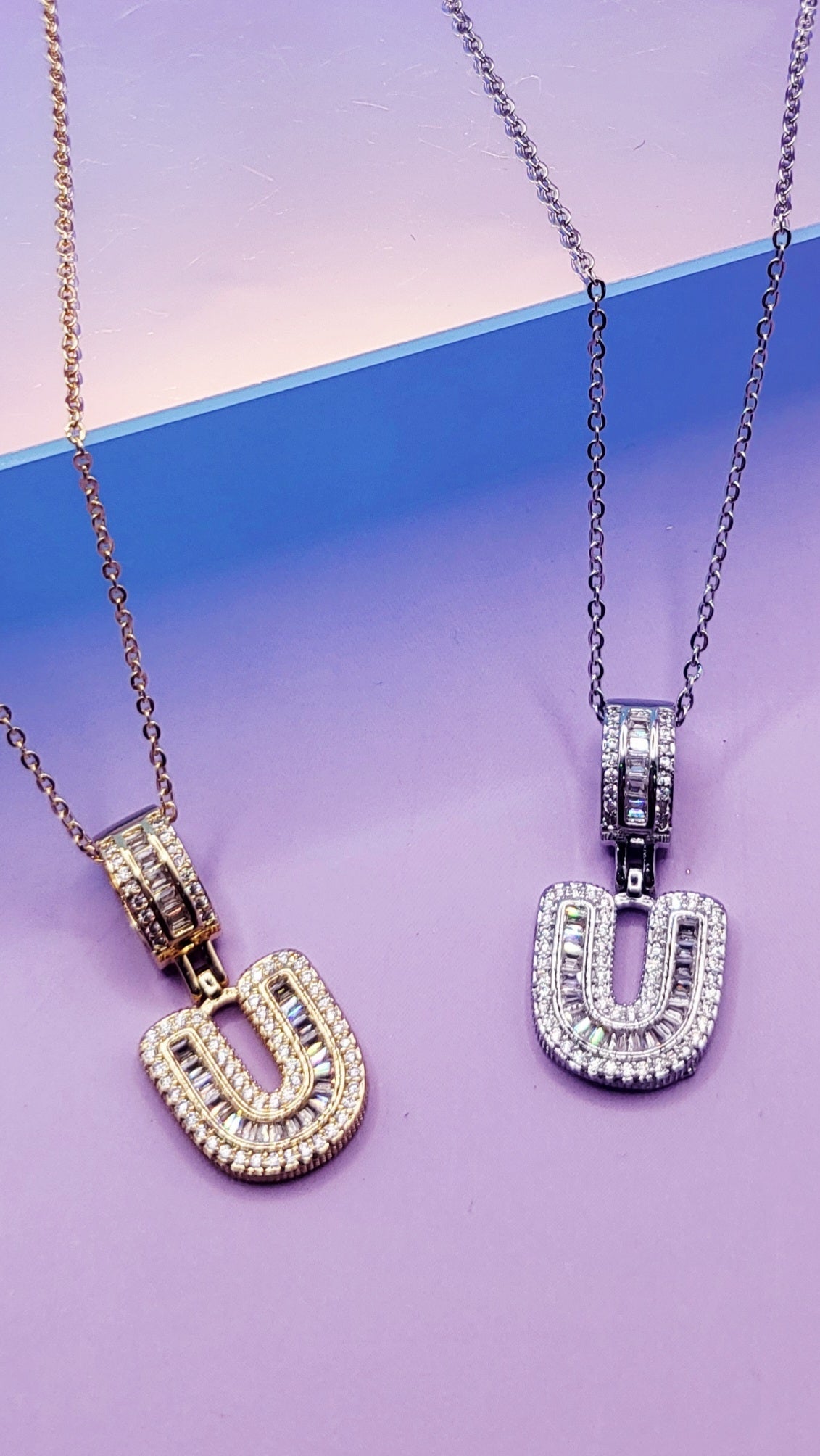 Crystal Initial Necklace Letter U