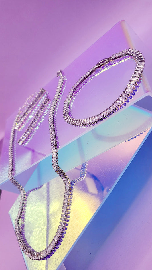 Mini Baguette Crystal Trio Necklace, Earrings & Bracelet
