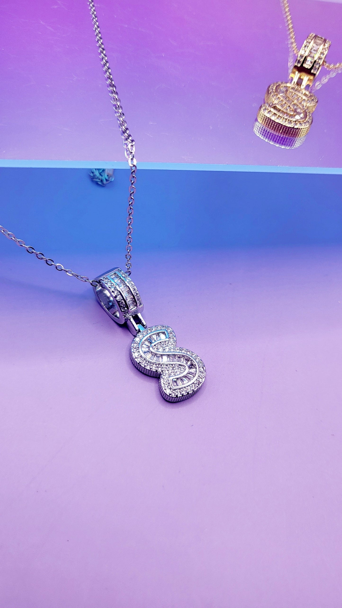 Crystal Initial Necklace Letter S