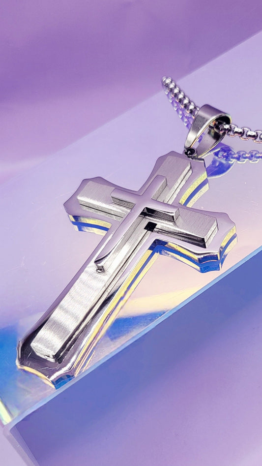 Bold Silver Cross Necklace