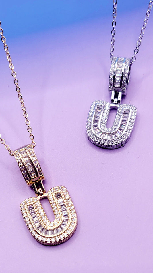 Crystal Initial Necklace Letter U