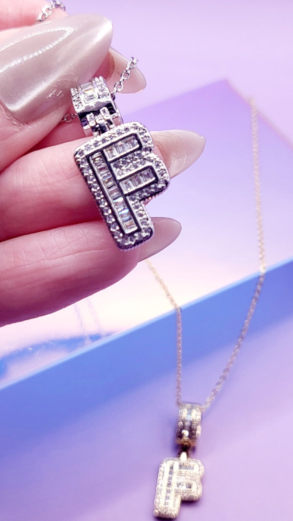 Crystal Initial Necklace Letter F