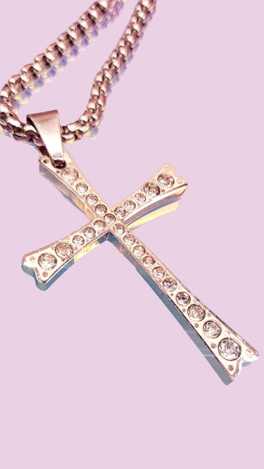 Curved Sparkle Cross Necklace