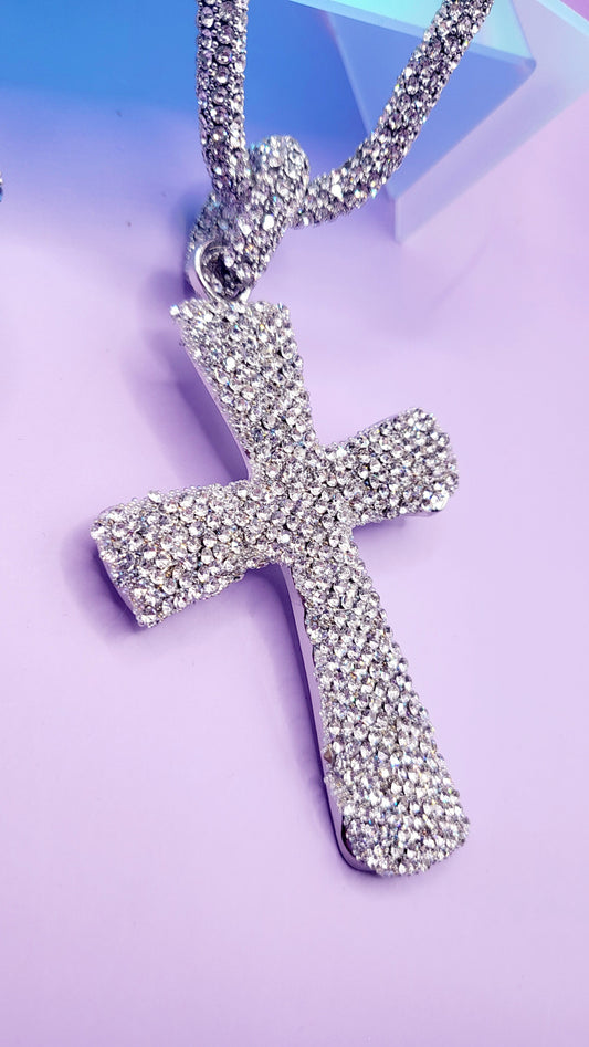 Iced Crystal Cross Necklace